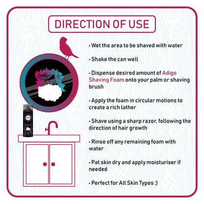 ADIGO SHAVING FOAM WITH ALOE VERA & JOJOBA ESSENTIAL OIL- 200GM